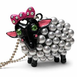 Betsey Johnson Black Pearl Sheep Locket Pendant Gold and Silver Charm Necklace